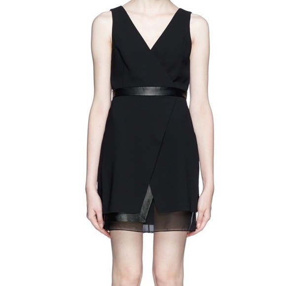 Alice + Olivia Brice layered lamb leather silk black mini sleeveless dress nwt 2 - Picture 4 of 13